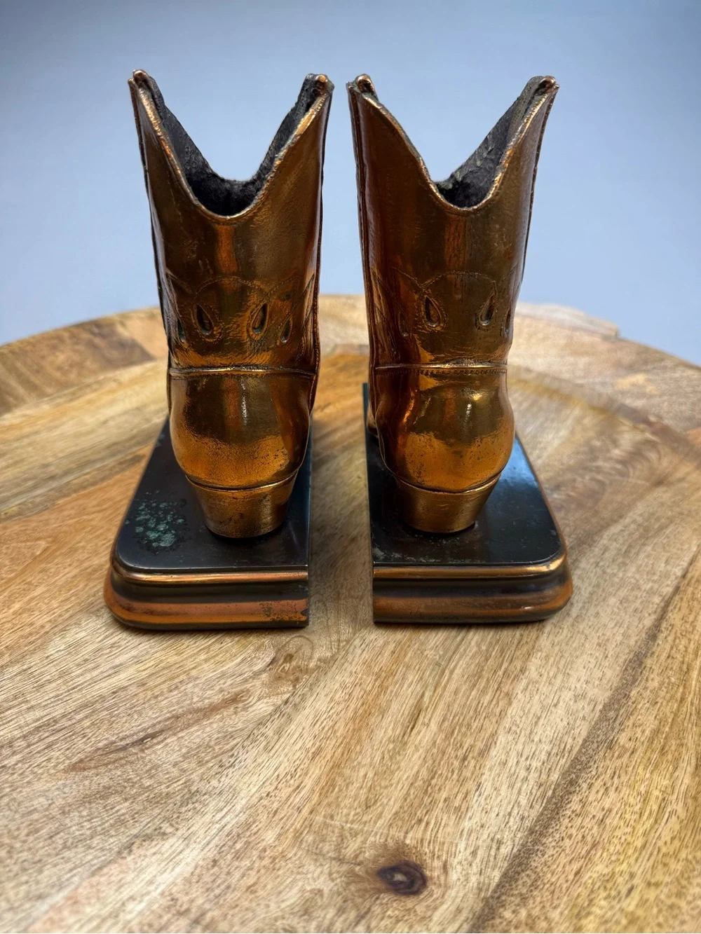 Vintage Copper Cowboy Boot Bookends Rustic Western Ranch Decor Pair
